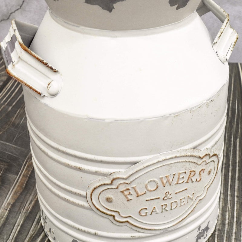 Soyizom Shabby Chic White Jug Vase - Farmhouse Rustic Decorative Pitcher - Vintage French Galvanized Metal Vase - Country Primitive Jug for Artificial Dried Flowers - 8.7"H Tall - Image 3